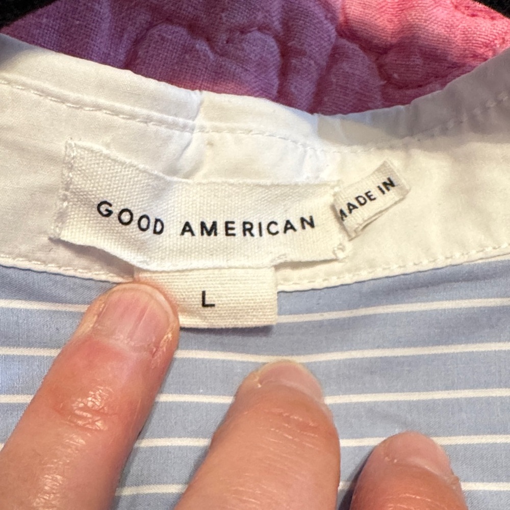 Good American Blue and White Striped Button Down Shirt - Picture 3 of 3